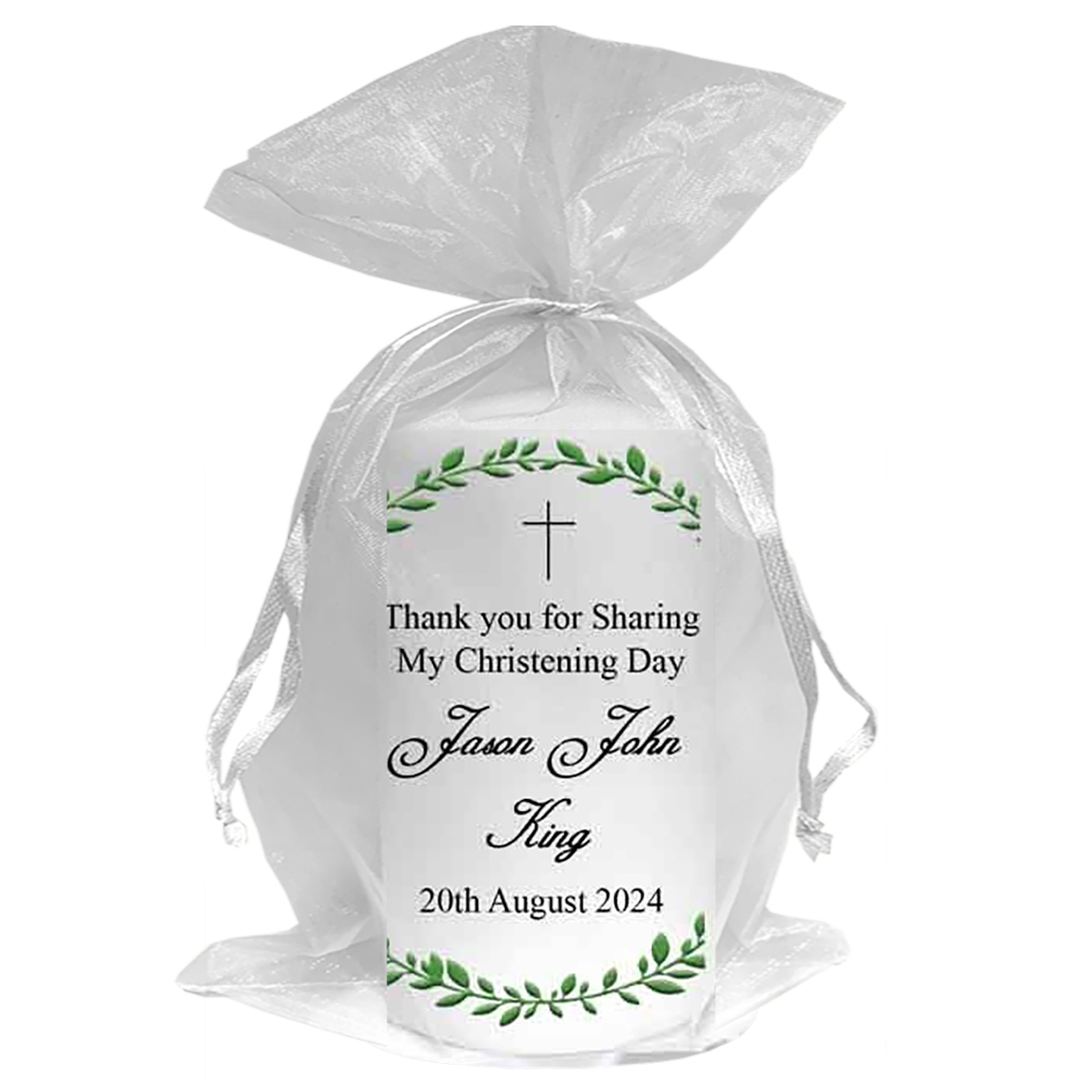 Peronsonalised Christening Candle - Christening Laurels