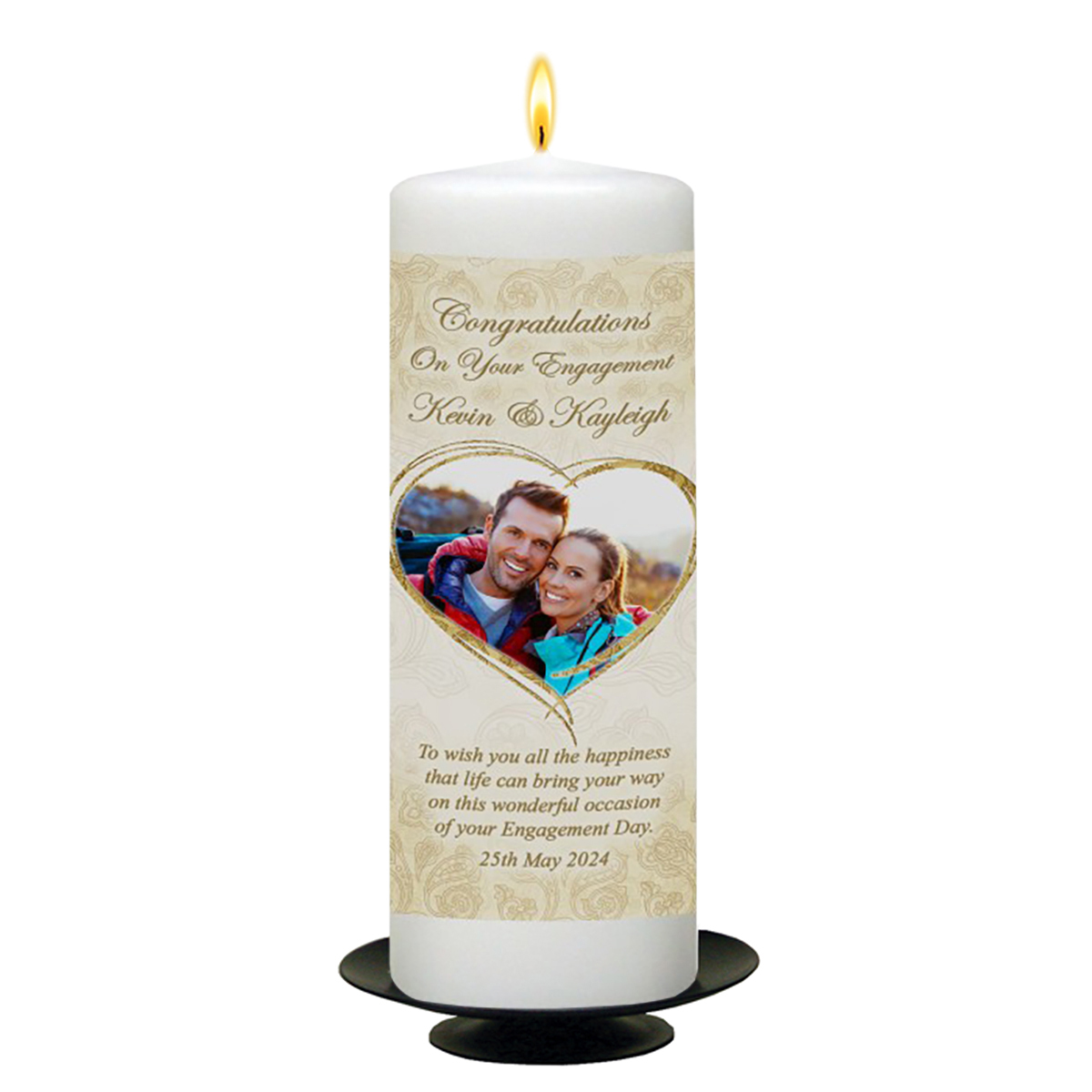 Customised Engagement Candle Gift - Ornate Heart with Photo
