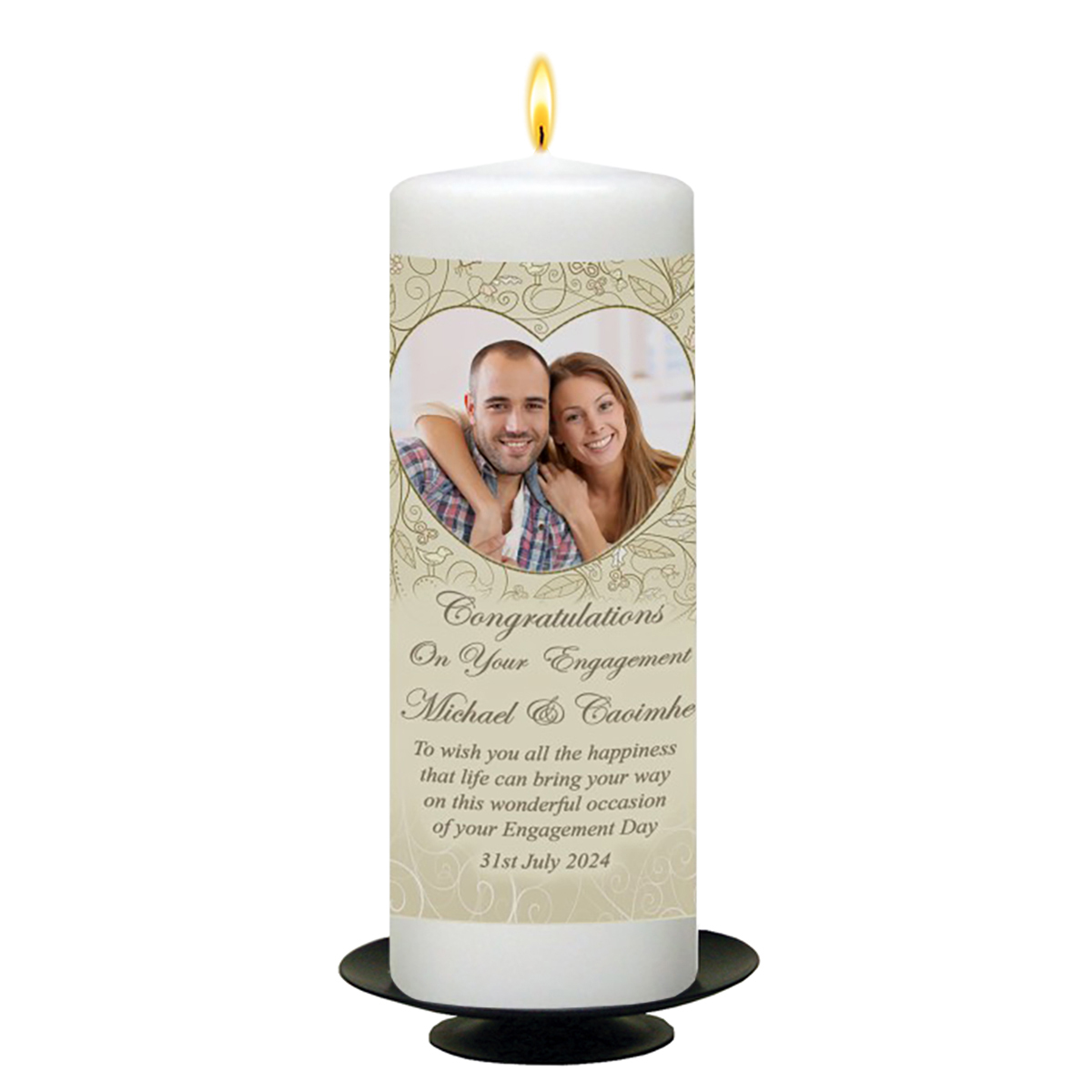 Customised Engagement Candle Gift - Love Heart & Photo
