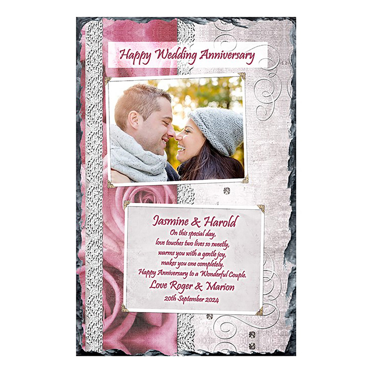 Customised Wedding Anniversary Slate Gift - Roses & Lace
