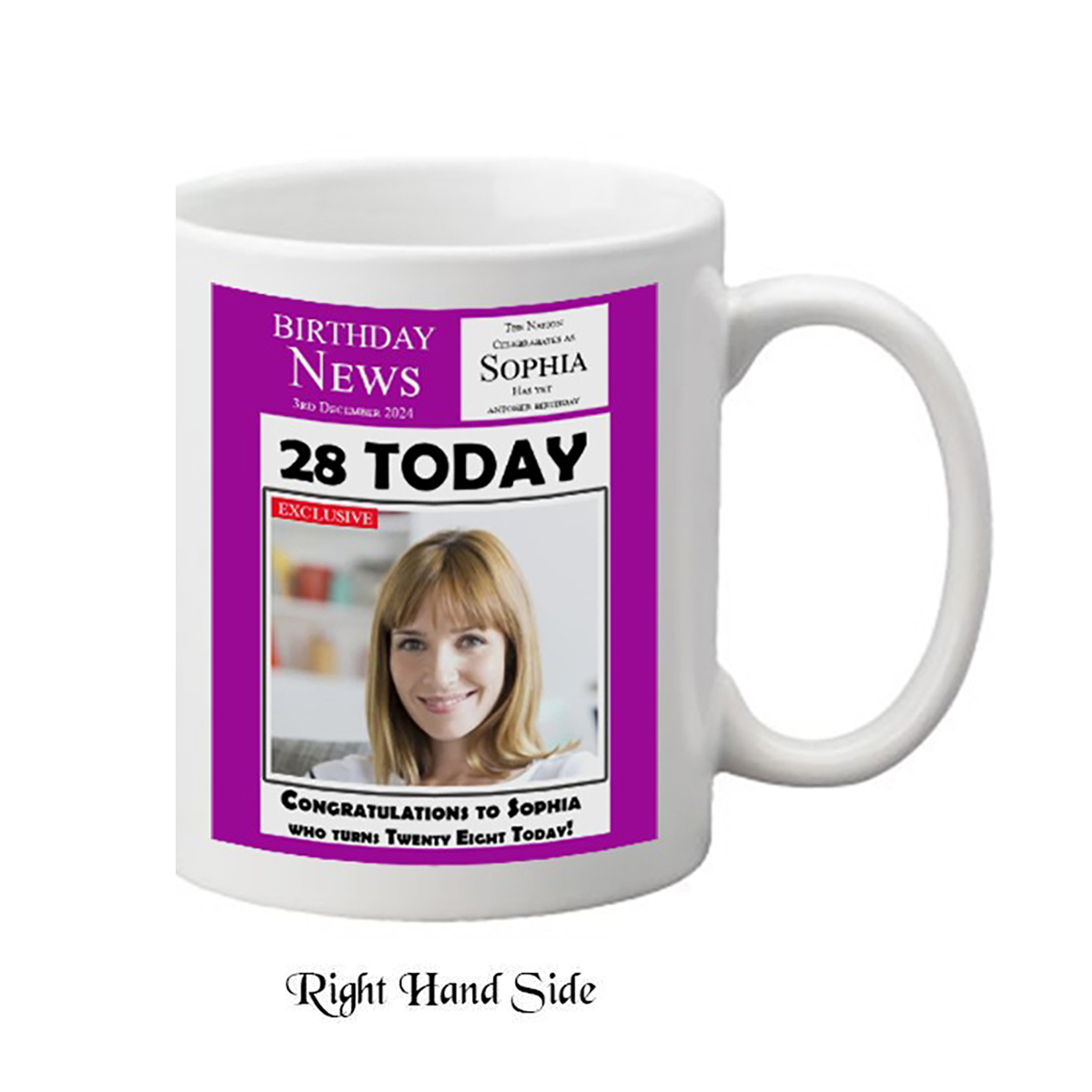 Customised Birthday Mug Gift - Birthday News - Purple with photo
