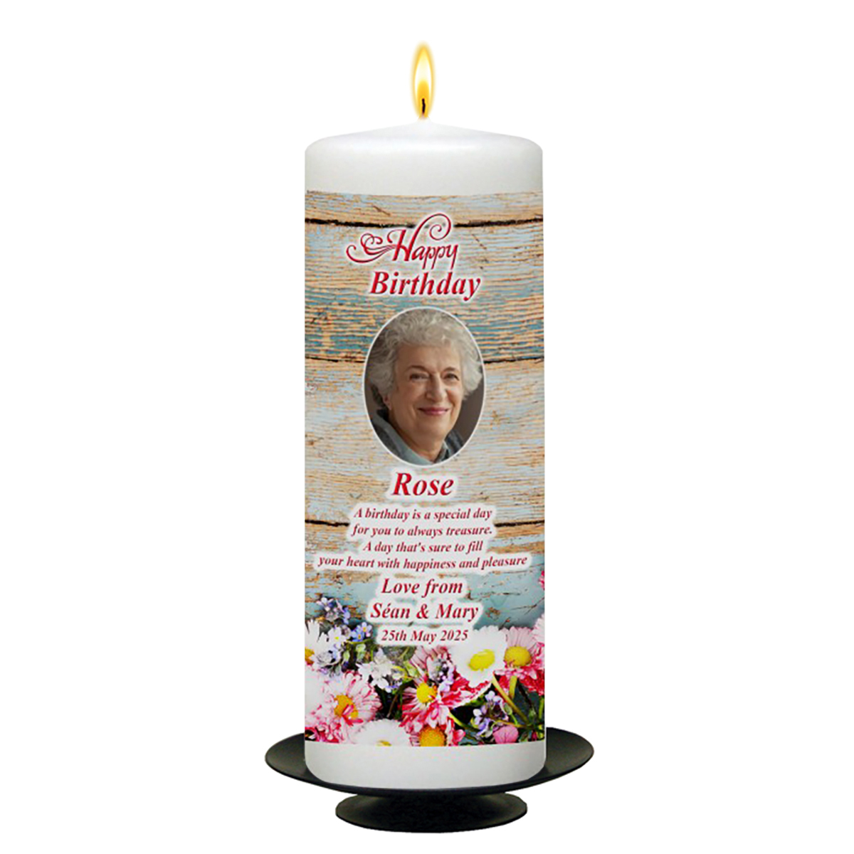 Customised Birthday Candle - Daisy Flowers with photo