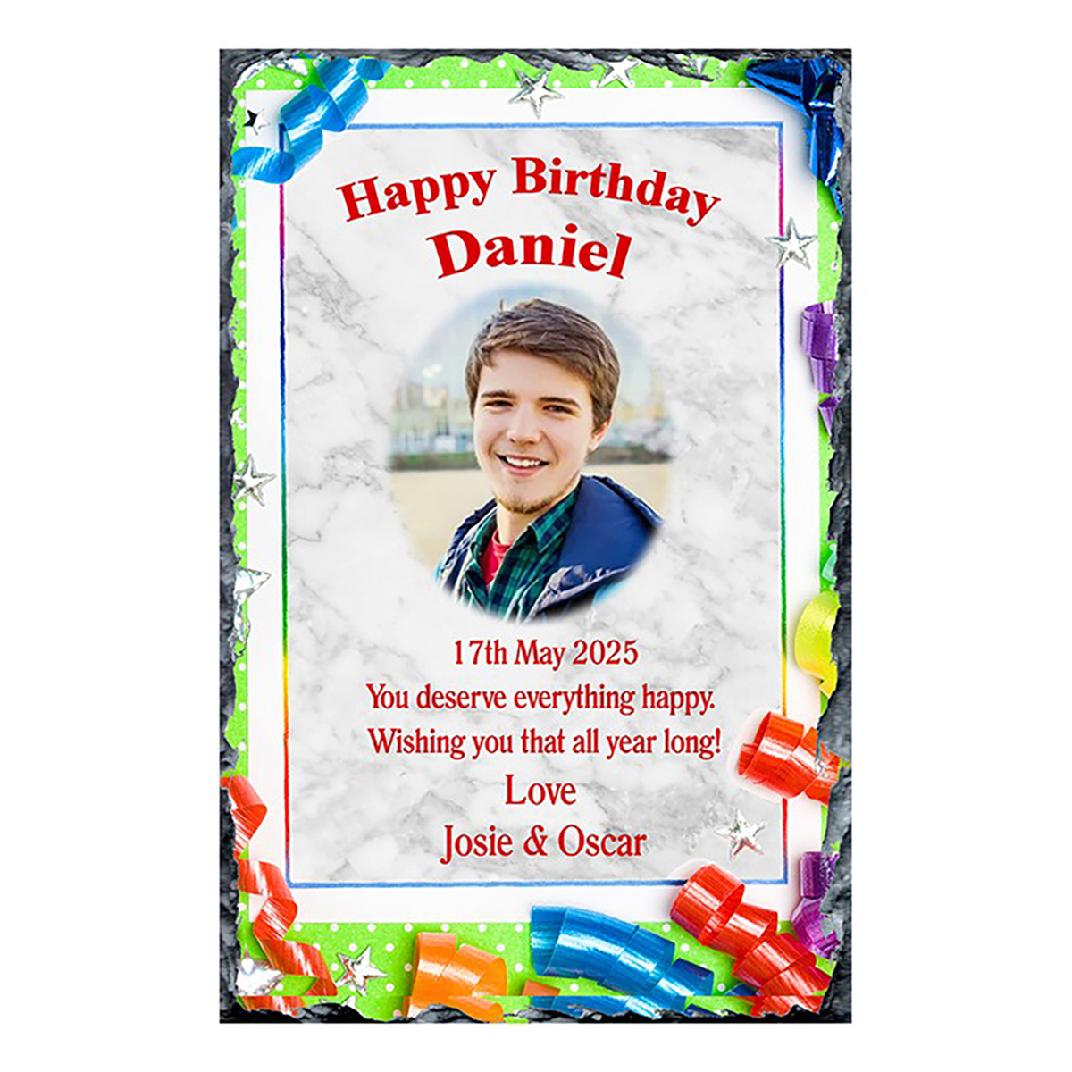 Personalsied Birthday Slate Gift - Birthday Ribbons with photo