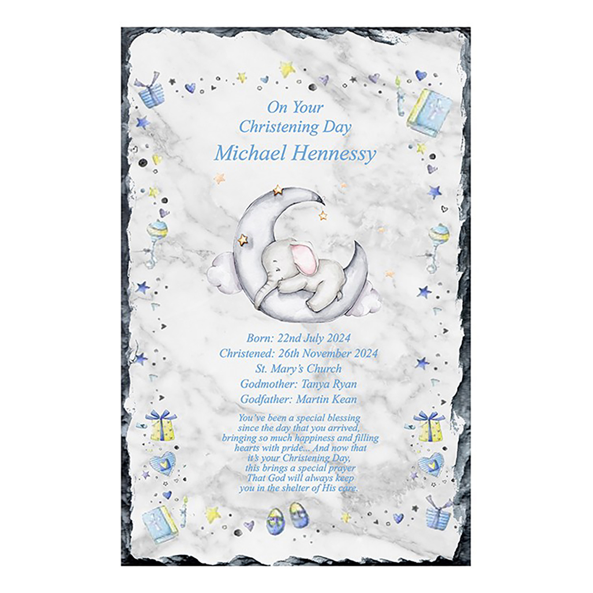 Customised Boy Christening Slate Gift - Ellie Elephant
