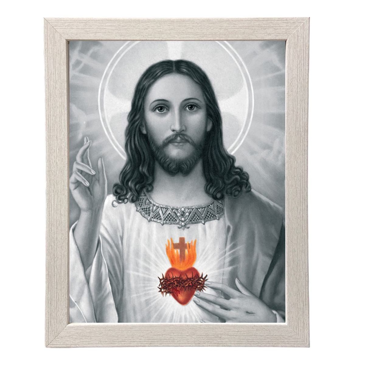 Religious Frame - Sacred Heart of Jesus Black & White (Colour Heart)