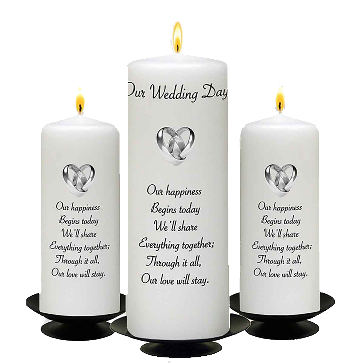 Customised Wedding Candles - Entwined Silver Rings Set (1 x 9 inch & 2 x 6 inch Candles)
