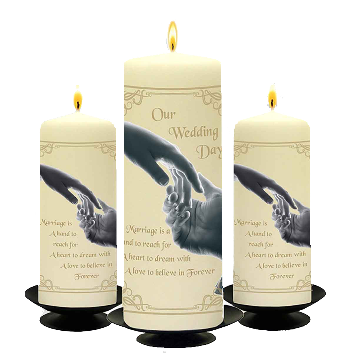 Customised Wedding Candles - Hand to Hand Gold Set (1 x 9 inch & 2 x 6 inch Candles)