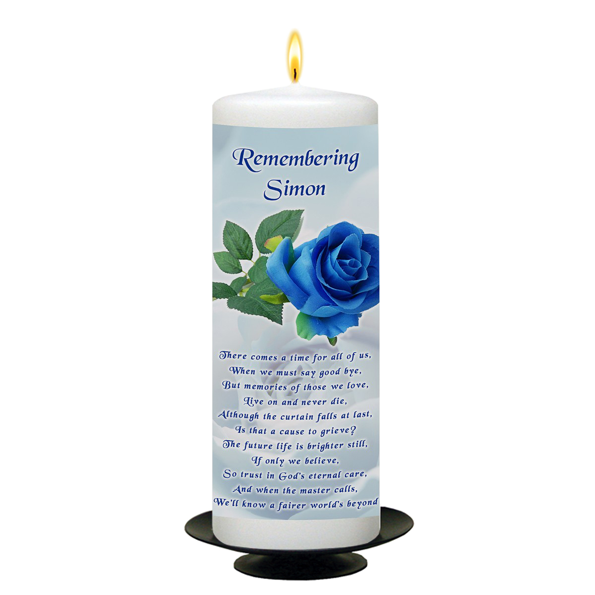 Customised Remembrance Candle - Blue Rose