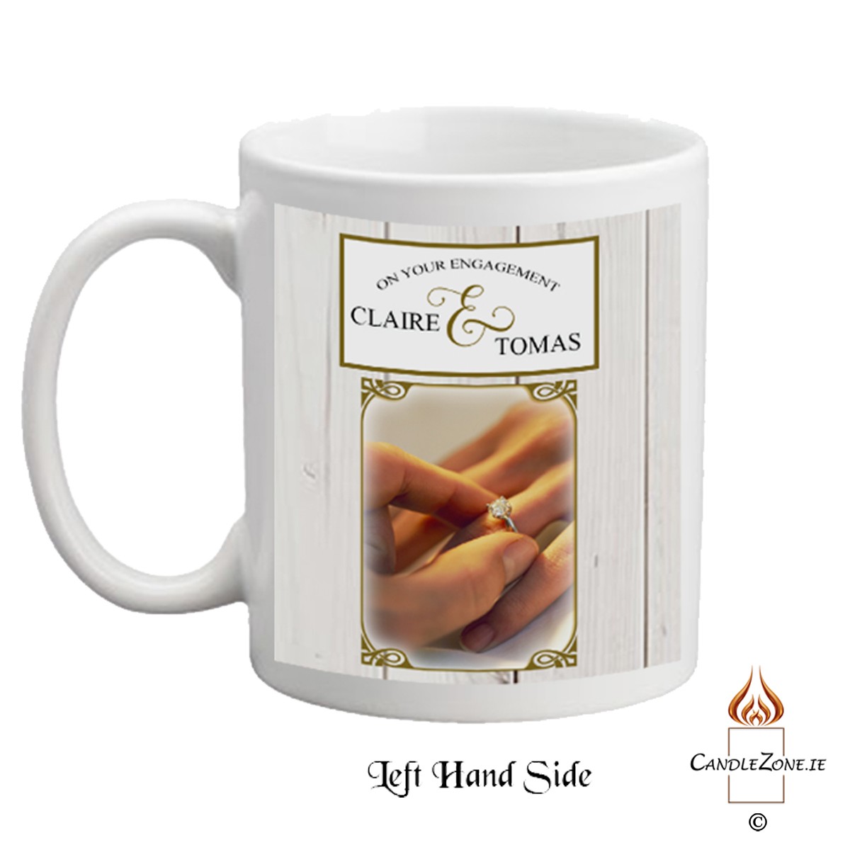 Customised Engagement Mug Gift - Hands & floral border