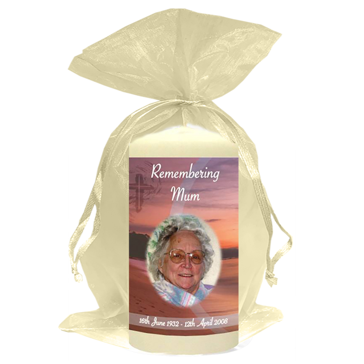 Customised Remembrance Favour Candle - Beach with Photo