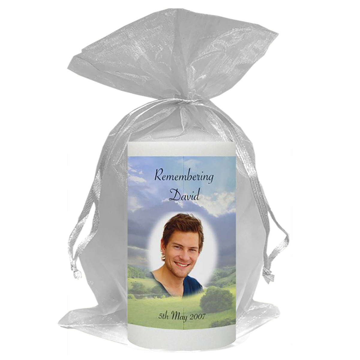 Customised Remembrance Favour Candle - Meadow with Photo