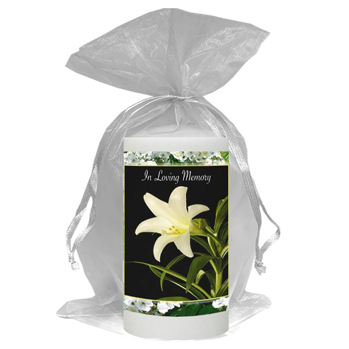 Customised Remembrance Favour Candle - White Flowers