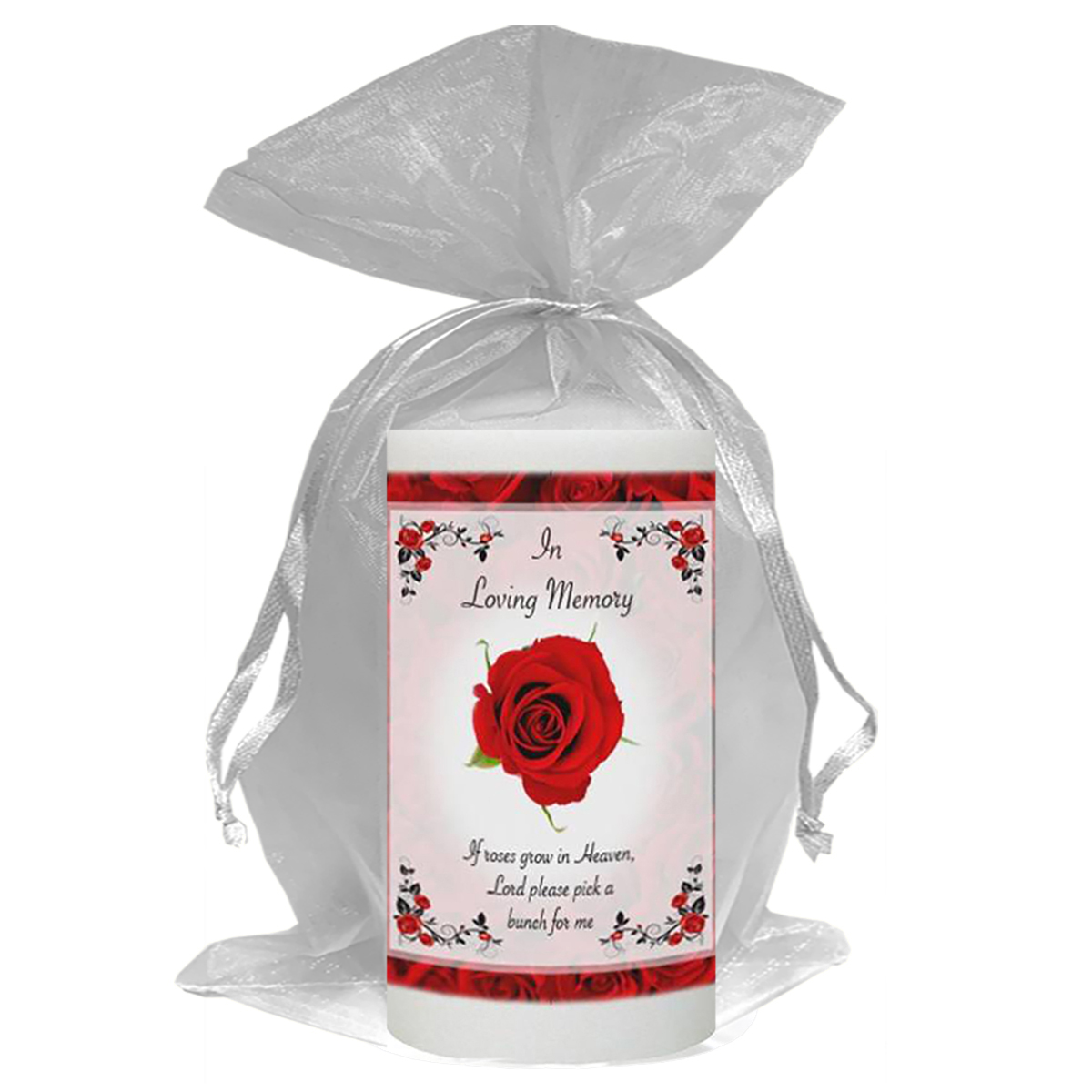 Customised Remembrance Favour Candle - Red Roses