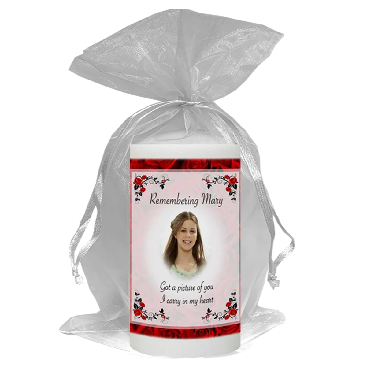 Customised Remembrance Favour Candle - Red Roses with Photo