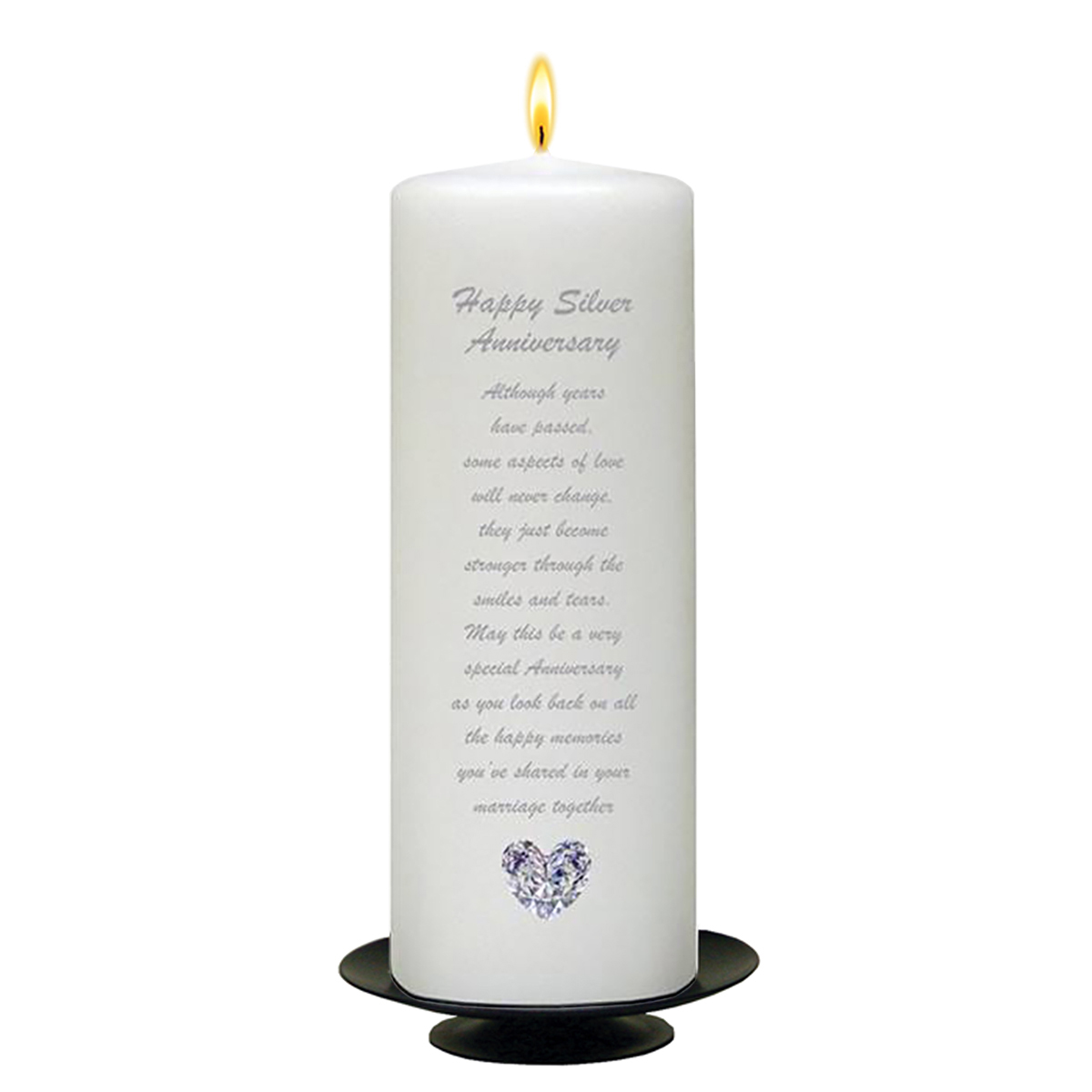 Customised Wedding Anniversary Candle Gift - 25th (Silver) Anniversary - Love Heart Gem & Photo