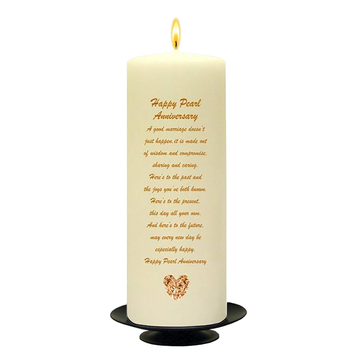 Customised Wedding Anniversary Candle Gift - 30th (Pearl) Anniversary - Love Heart Gem & Photo