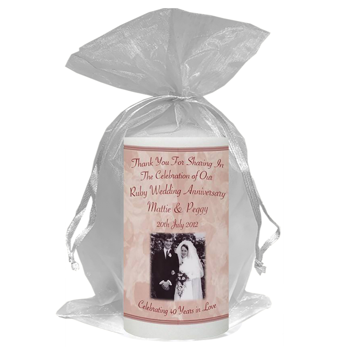 Customised Wedding Anniversary Favour Candle - 40th Anniversary - Champagne Glasses & Photo