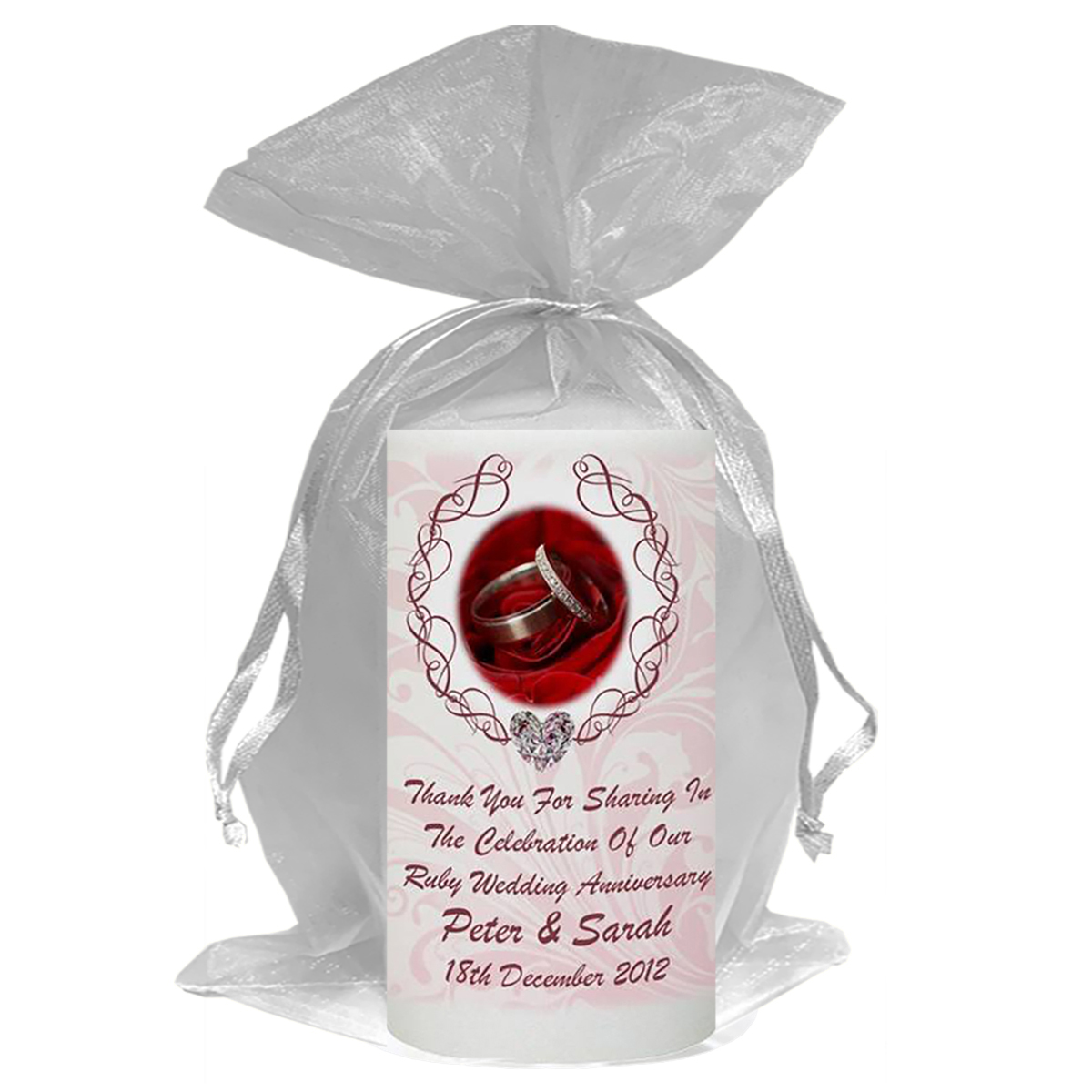 Customised Wedding Anniversary Favour Candle - 40th Anniversary - Love Heart Gem