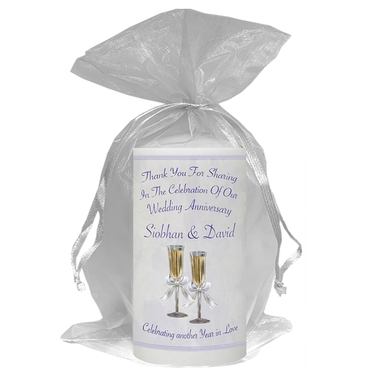Customised Wedding Anniversary Favour Candle - Happy Anniversary - Champagne Glasses