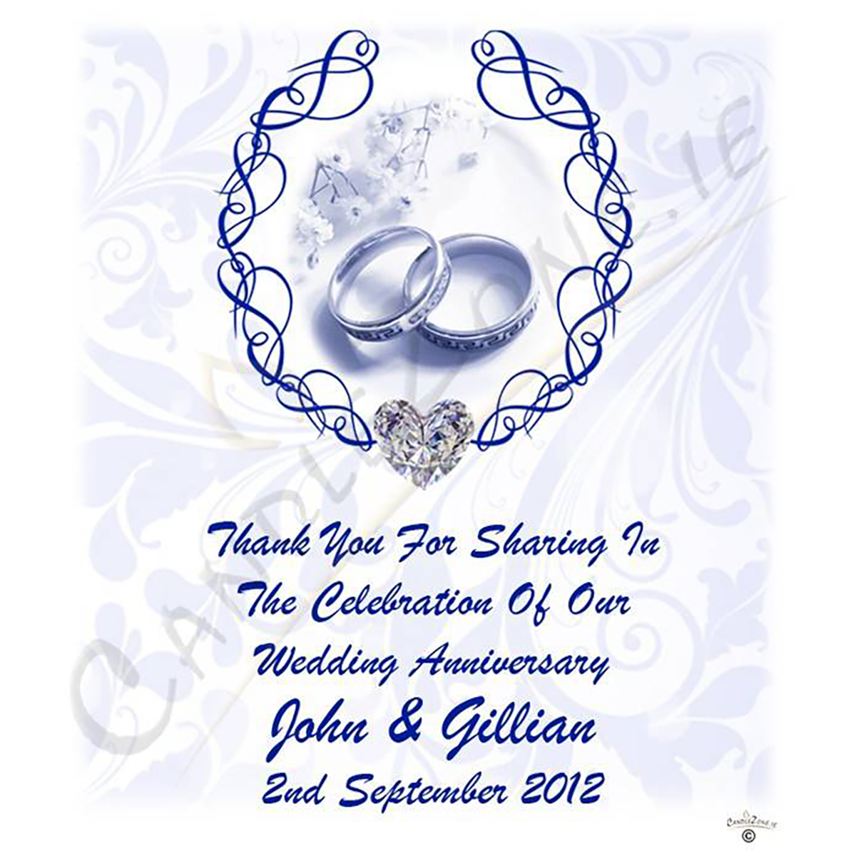 Customised Wedding Anniversary Favour Candle - Happy Anniversary - Love Heart Gem