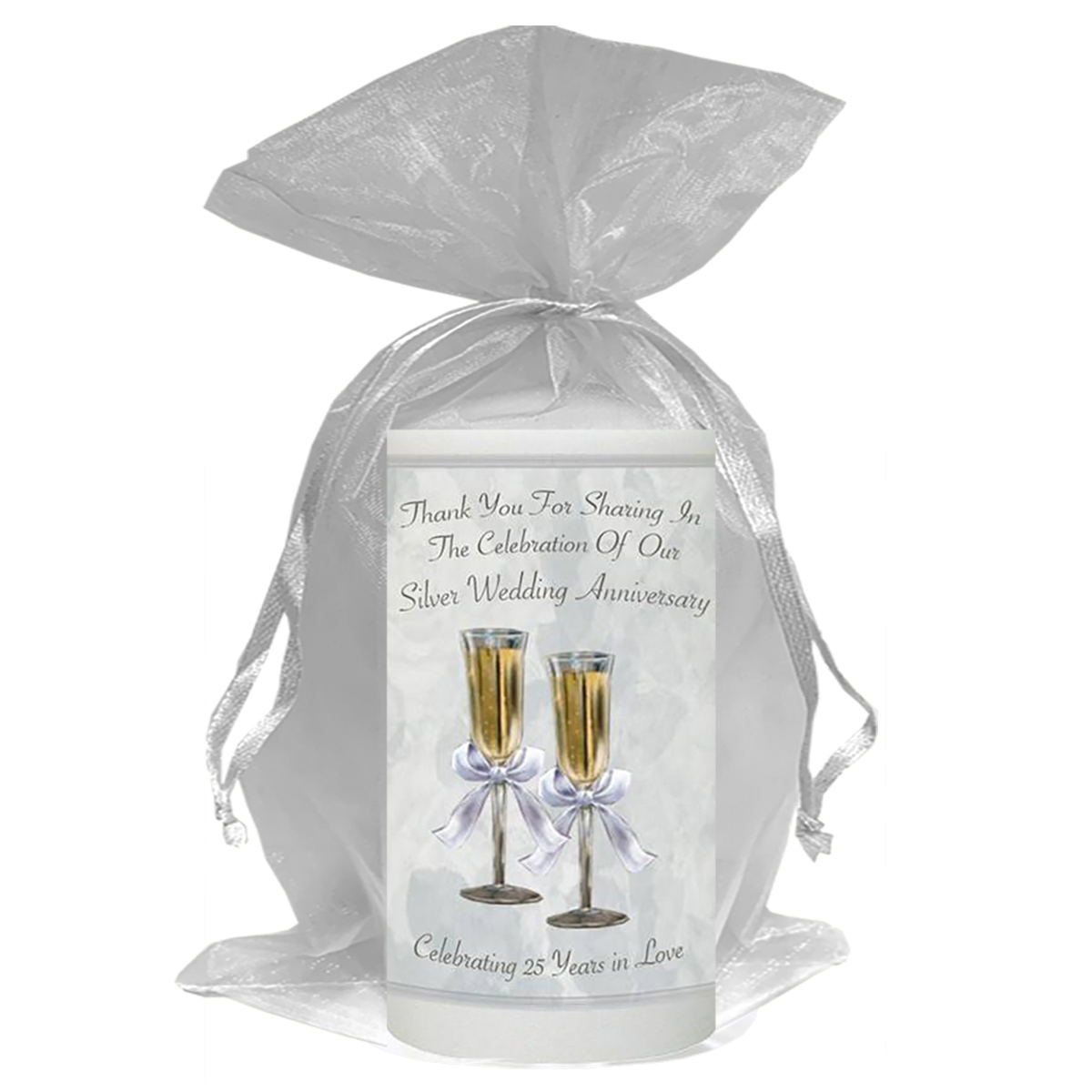 Customised Wedding Anniversary Favour Candle - 25th Wedding - Champagne Glasses