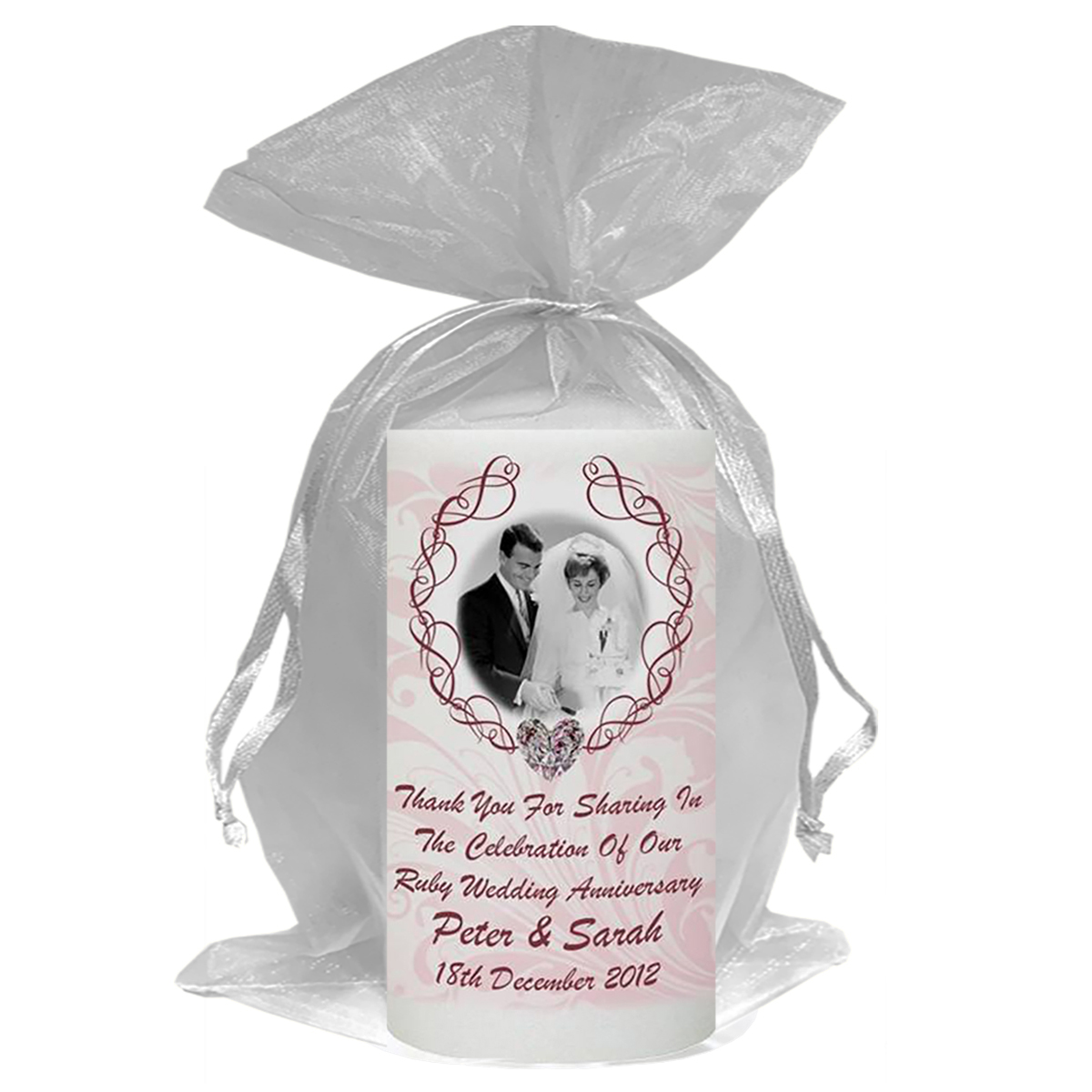 Customised Wedding Anniversary Favour Candle - 40th Anniversary - Love Heart Gem & Photo
