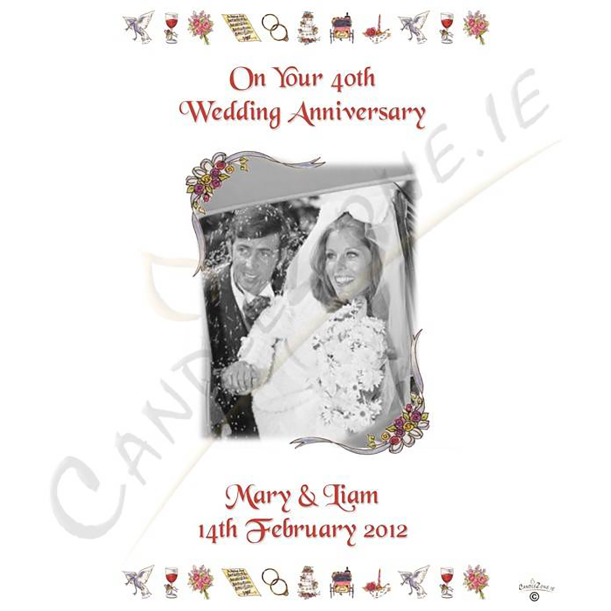 Customised Wedding Anniversary Candle Gift - 40th (Ruby) Anniversary - Ribbons & Photo