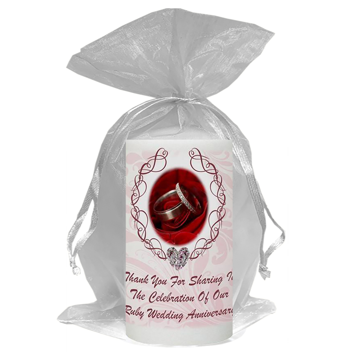 Customised Wedding Anniversary Favour Candle - 40th Anniversary - Love Heart Gem
