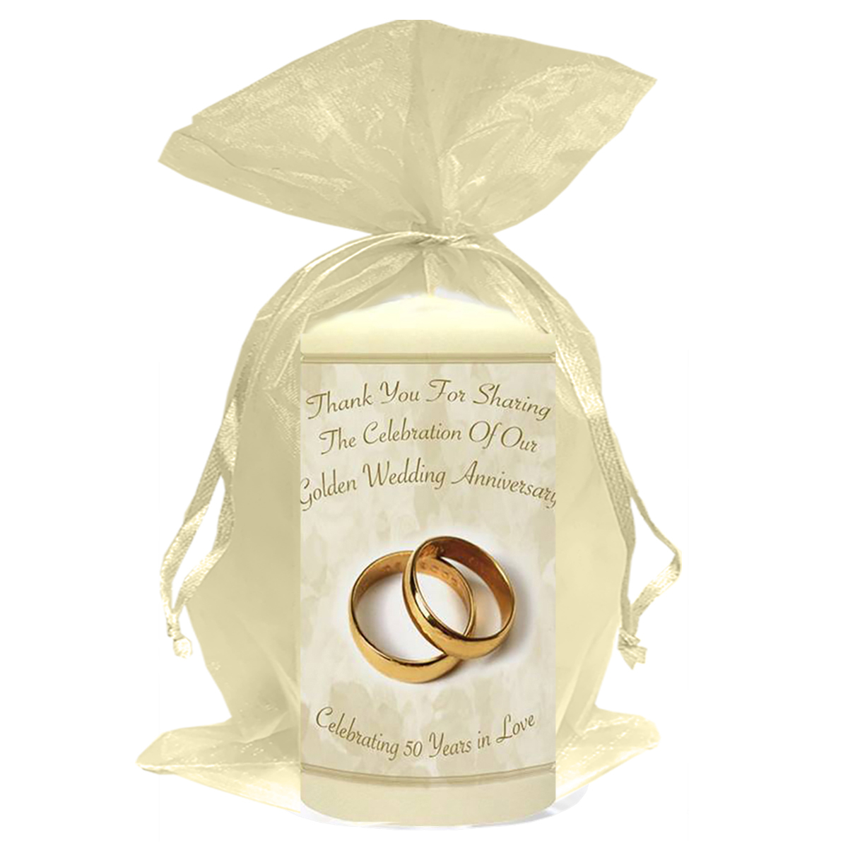 Customised Wedding Anniversary Favour Candle - 50th Anniversary - Gold Rings