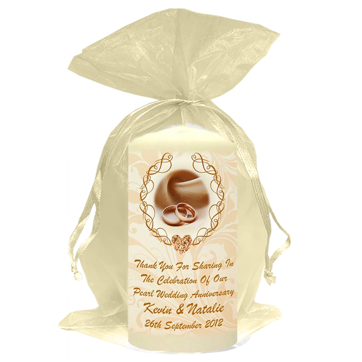 Customised Wedding Anniversary Favour Candle - 30th Anniversary - Love Heart Gem