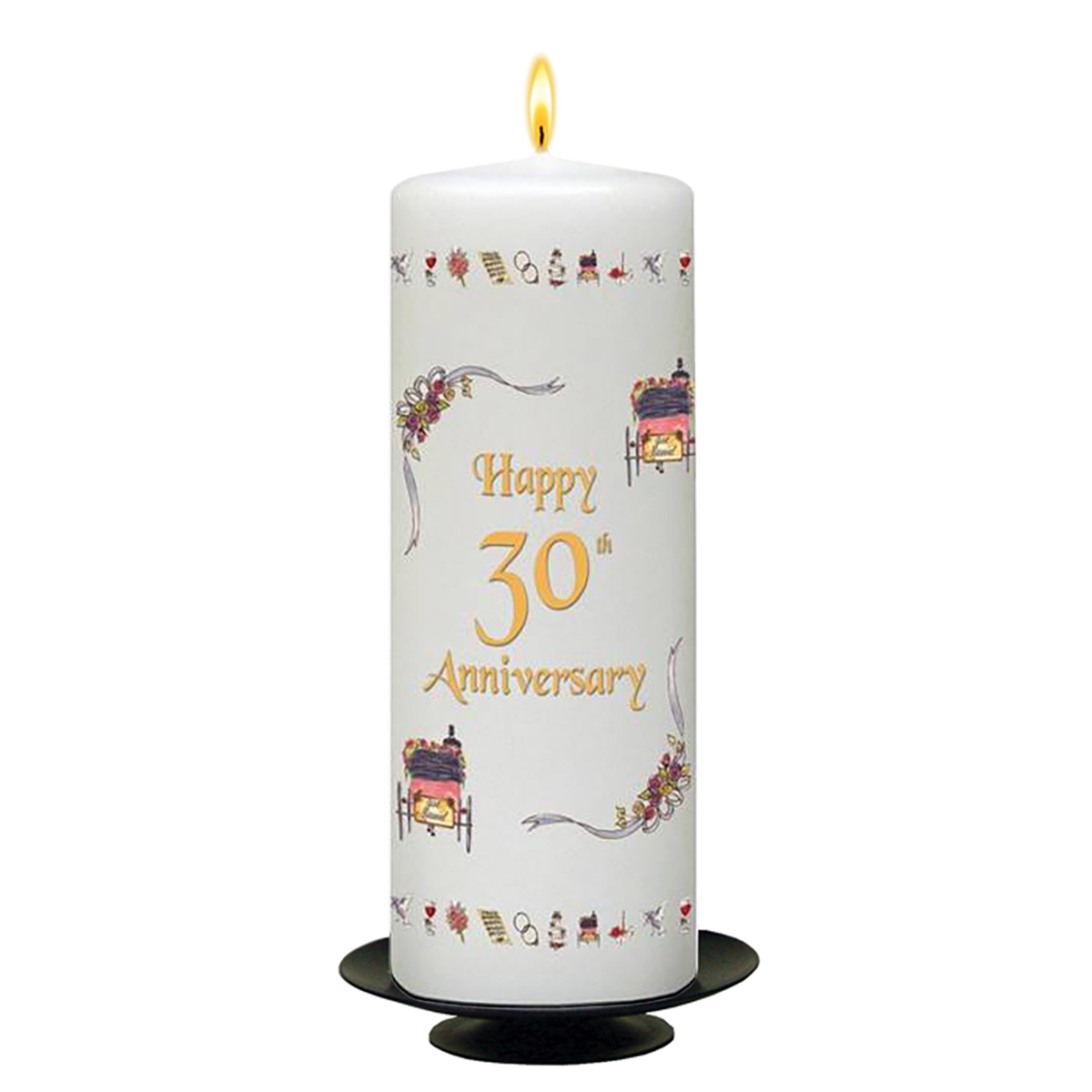 Customised Wedding Anniversary Candle Gift - 30th (Pearl) Anniversary - Ribbons