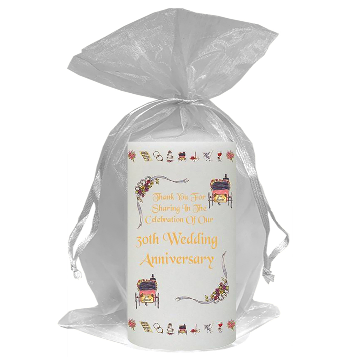 Customised Wedding Anniversary Candle Gift - 30th (Pearl) Anniversary - Ribbons