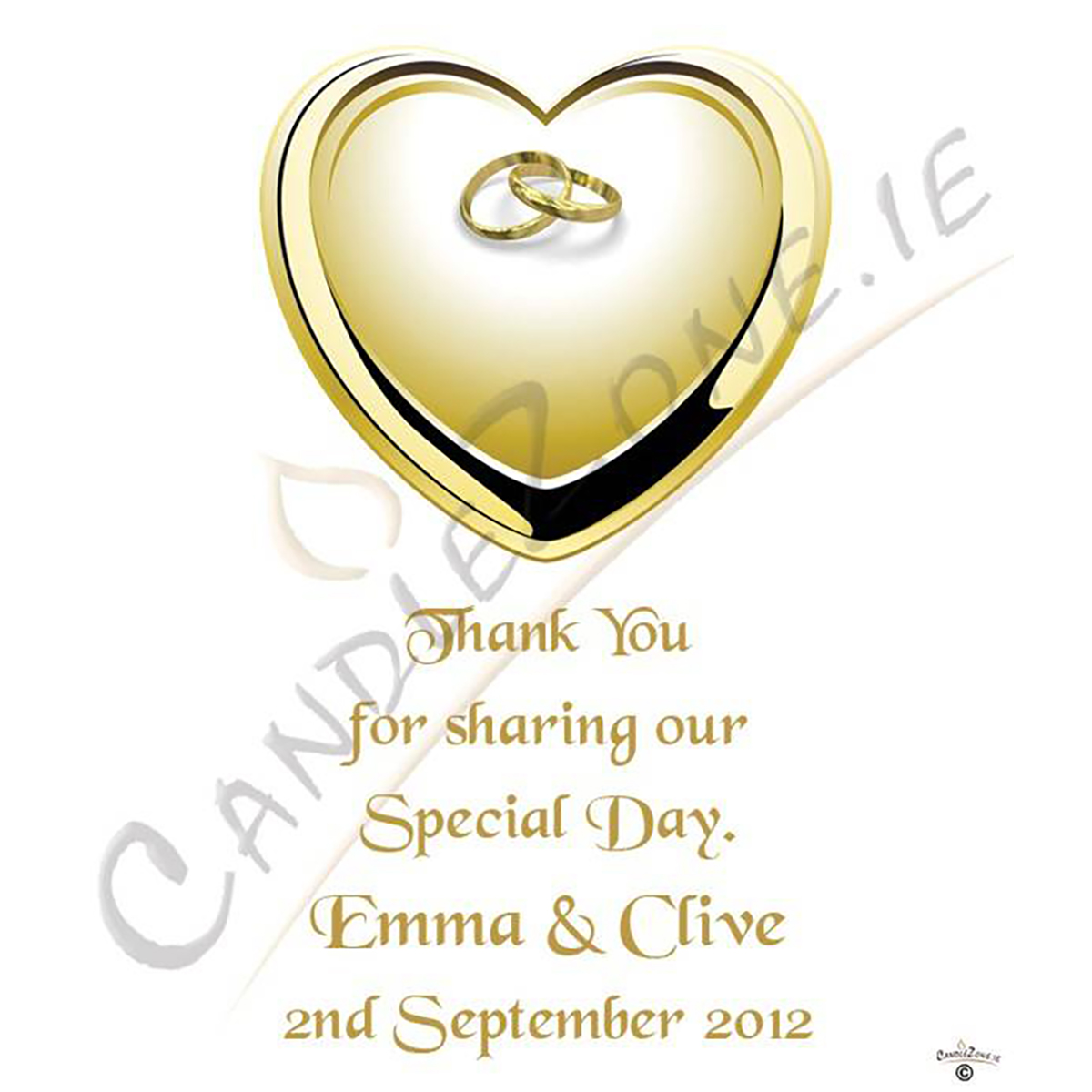 Customised Thank you Wedding Favour - Love Heart & Rings Gold