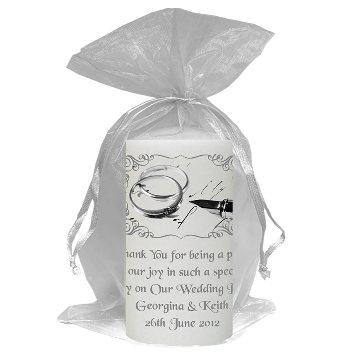 Customised Thank you Wedding Favour - Rings & Pen Modern Silver