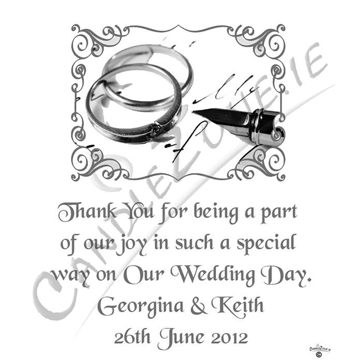 Customised Thank you Wedding Favour - Rings & Pen Modern Silver
