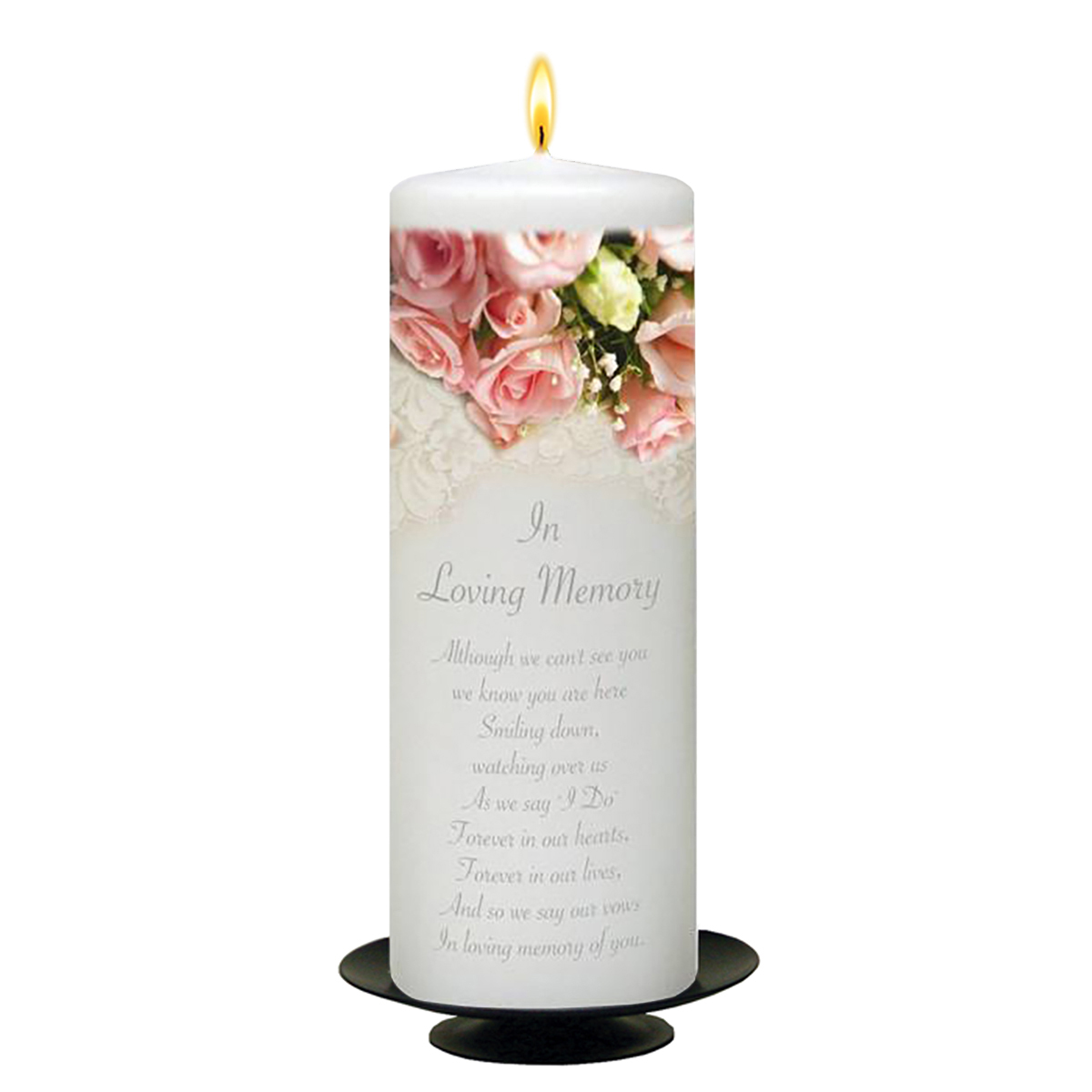 Customised Wedding Remembrance Candle - Pearl & Pink Roses Silver Script