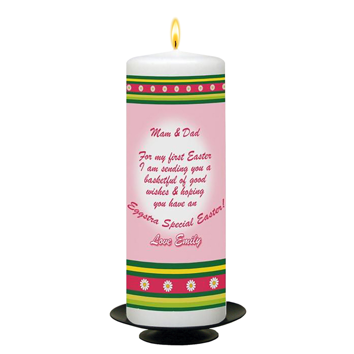 Personalatised Easter Gift Candle - Customised Daisys Pink