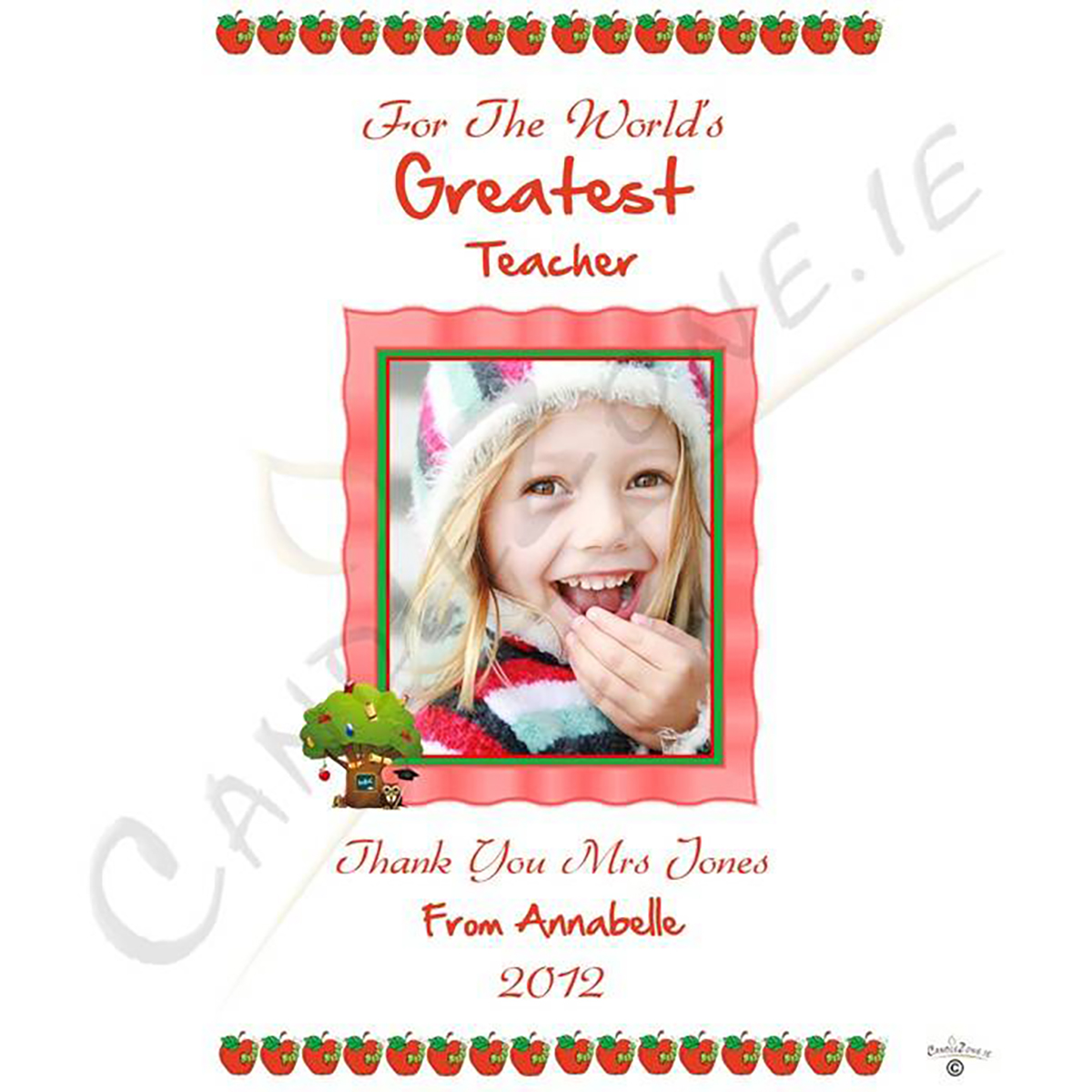 Customised Thank You Teacher Candle Gift - Greatest Teacher with Photo Red