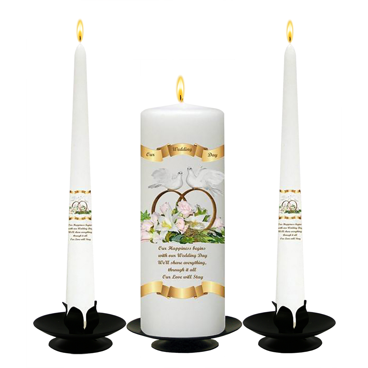 Customised Wedding Candles - Wedding Bouquet Gold