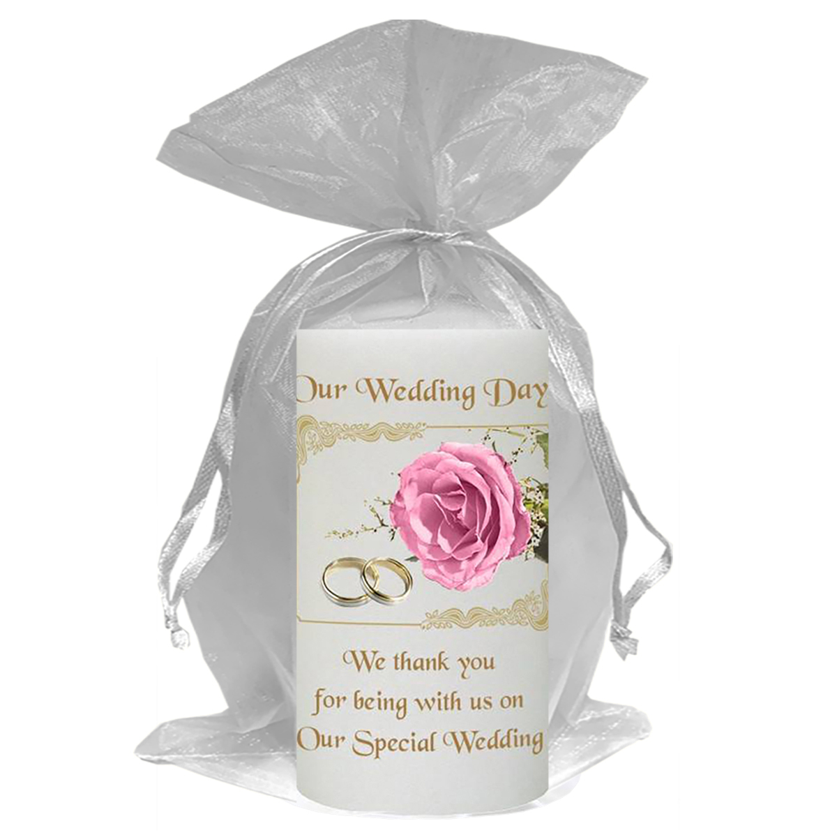 Customised Thank you Wedding Favour - Pink Roses & Gold Rings