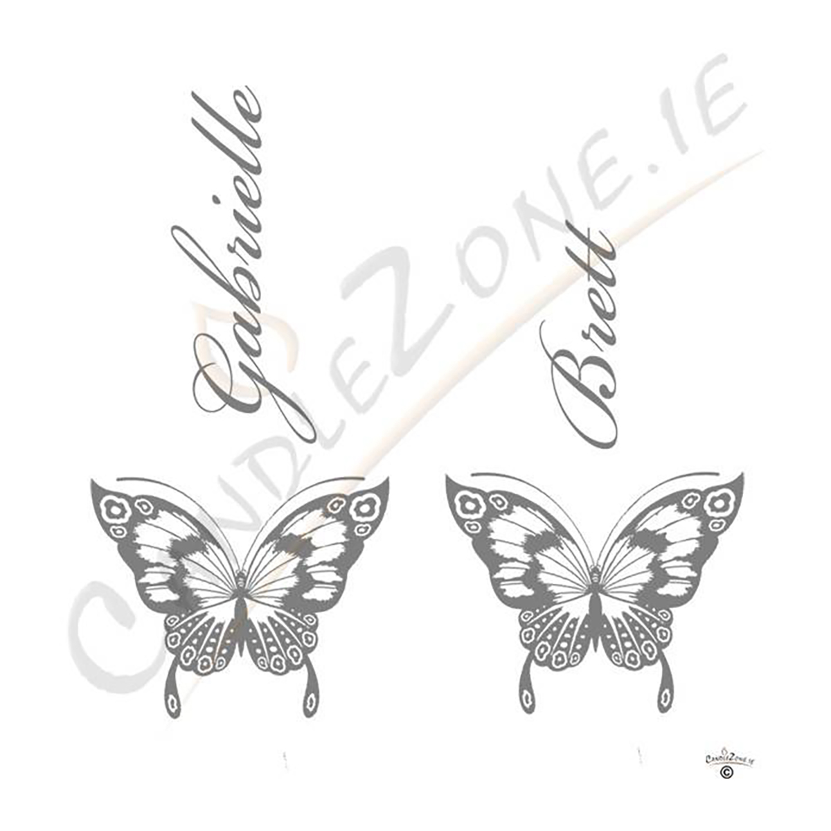 Customised Wedding Candles - Butterfly Magestic Silver