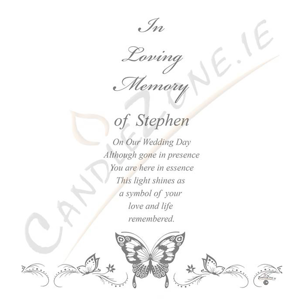 Customised Wedding Remembrance Candle - Magestic Silver Butterfly