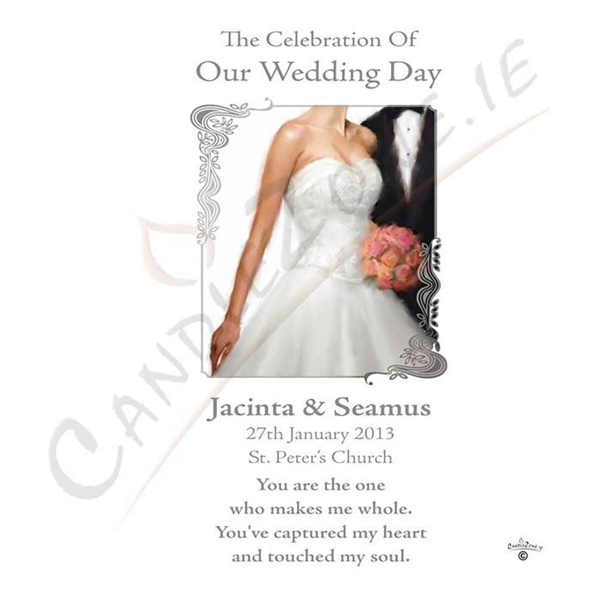 Customised Wedding Candles - Chic Bride & Groom Silver Script