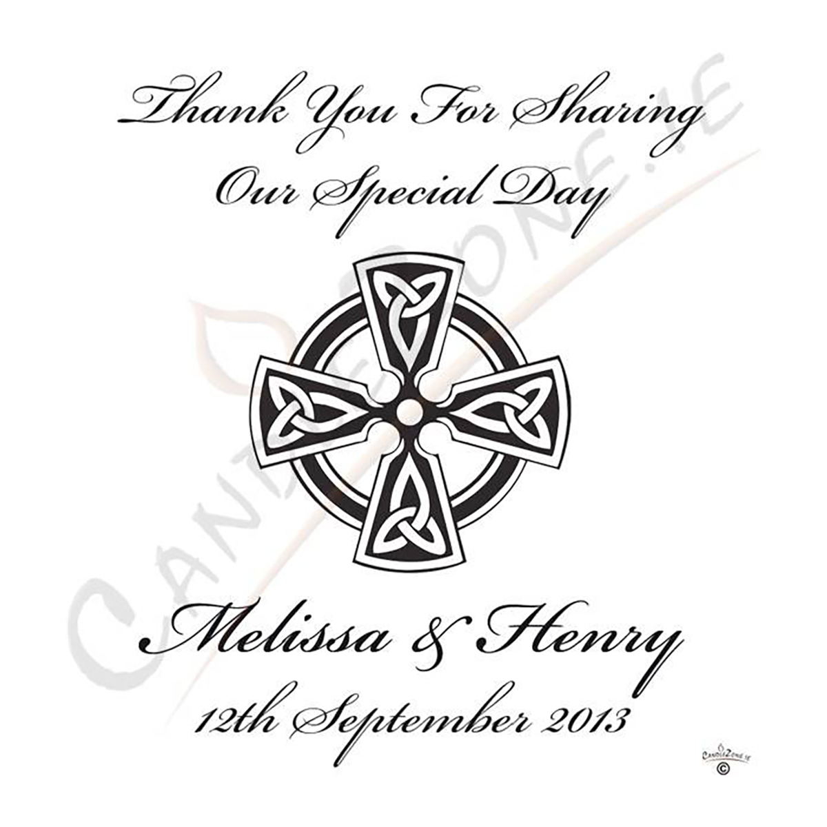Customised Thank you Wedding Favour - Trinity Cross Black Script