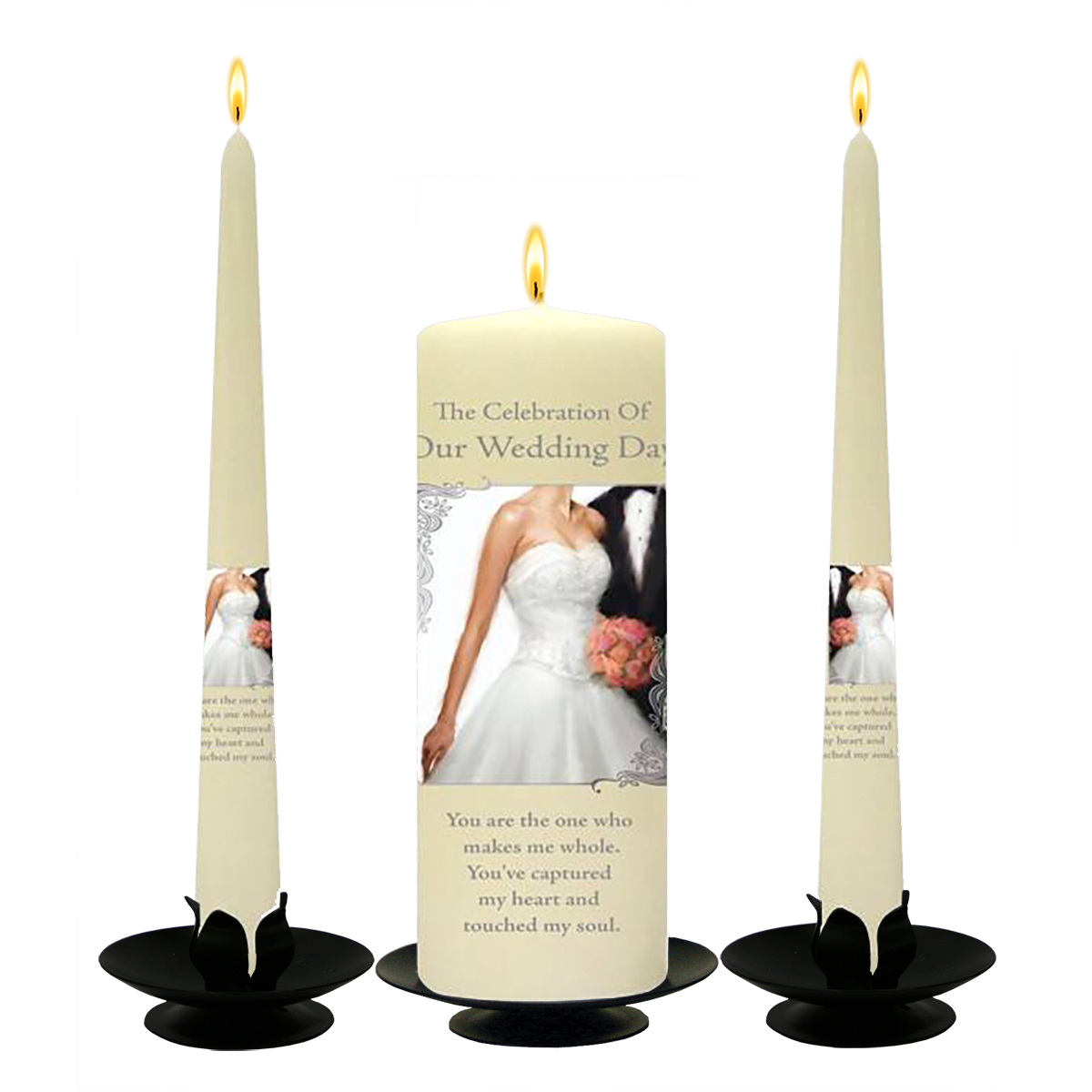 Customised Wedding Candles - Chic Bride & Groom Silver Script