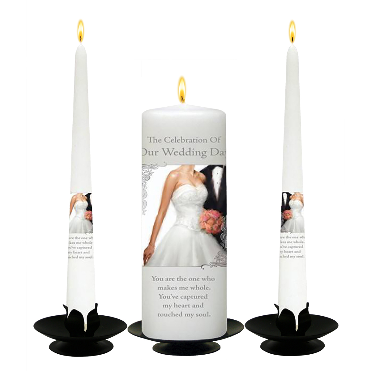 Customised Wedding Candles - Chic Bride & Groom Silver Script