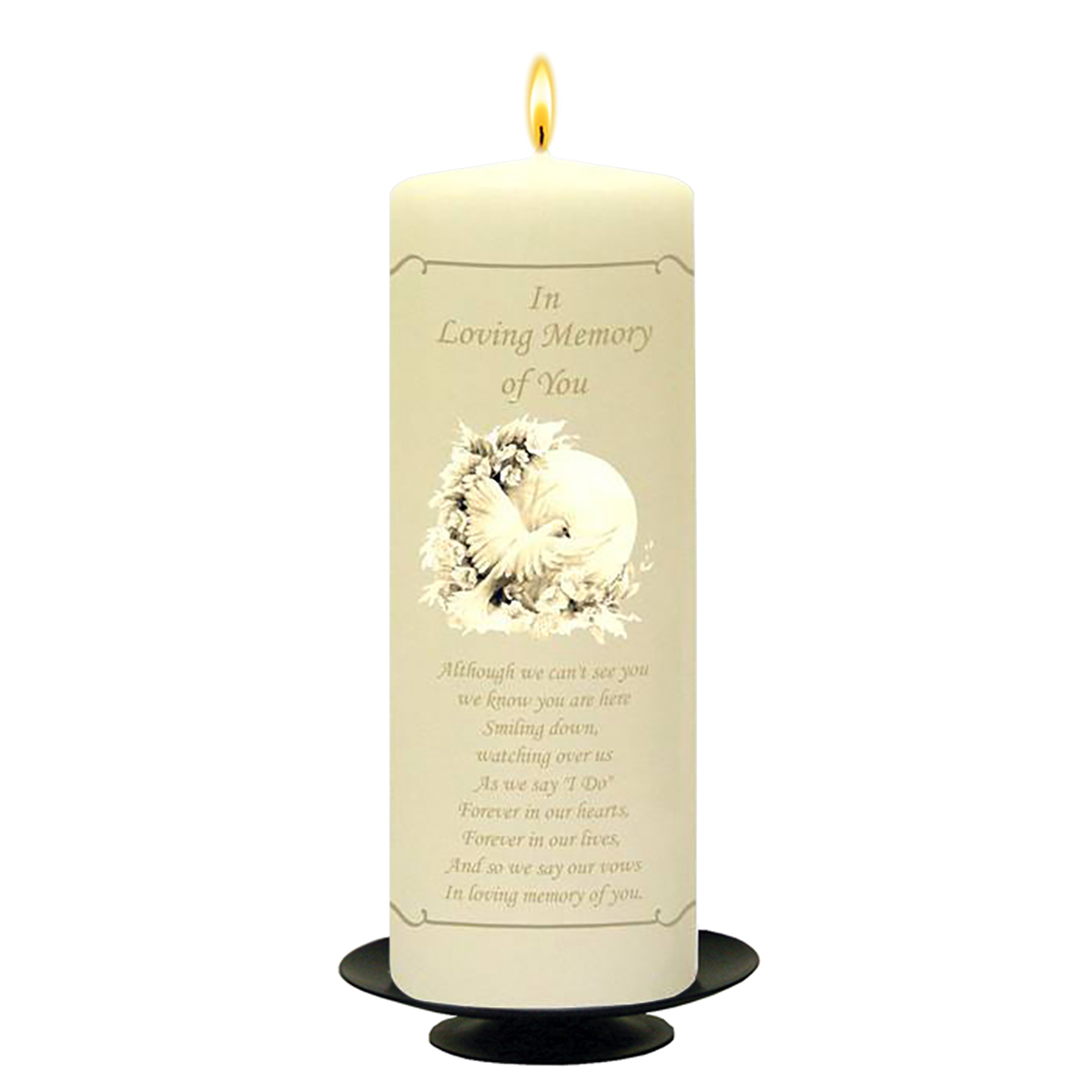 Customised Wedding Remembrance Candle - Dove & Flowers Gold Script