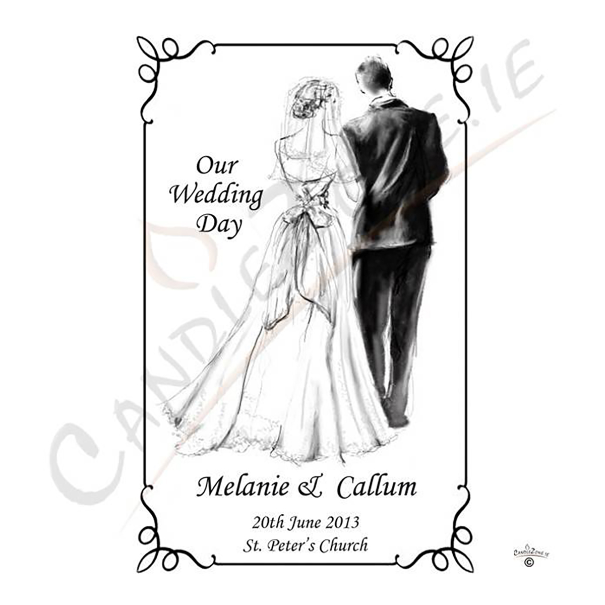 Customised Wedding Candles - Vintage Bride & Groom Silver Script
