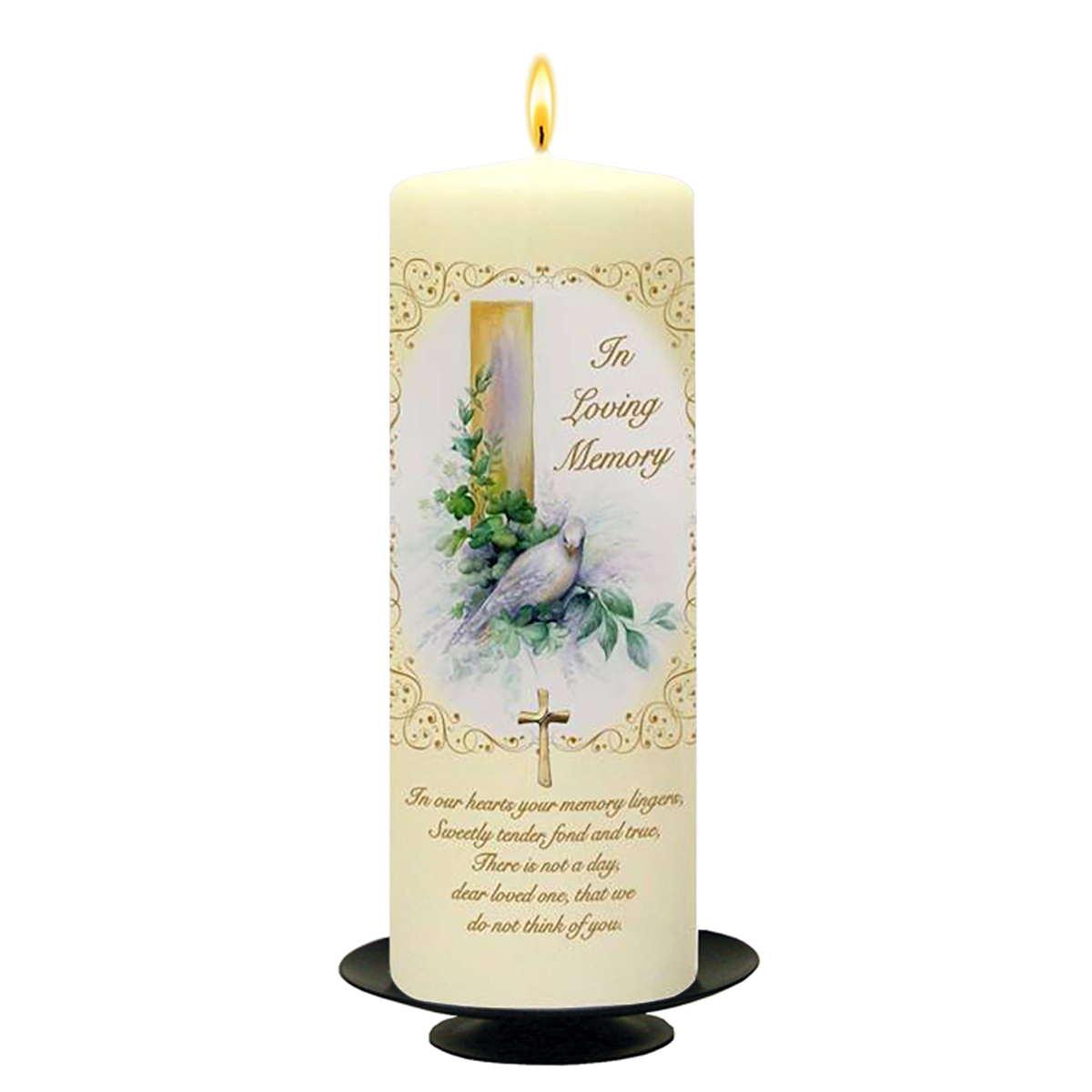 Customised Remembrance Candle - Resting Dove & Cross Gold