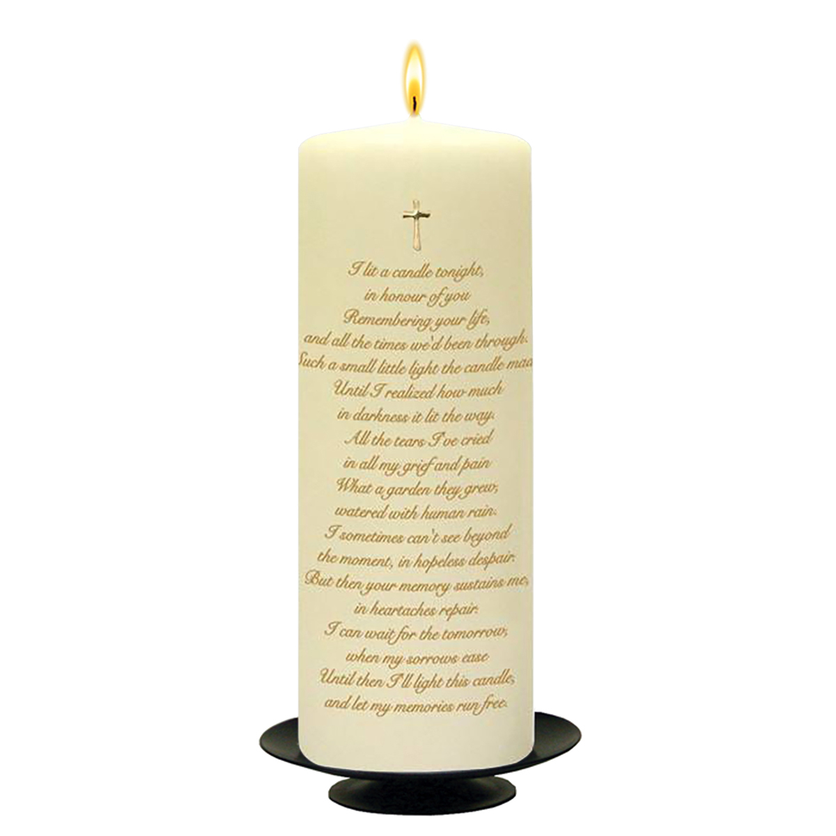 Customised Remembrance Candle - Resting Dove & Cross Gold